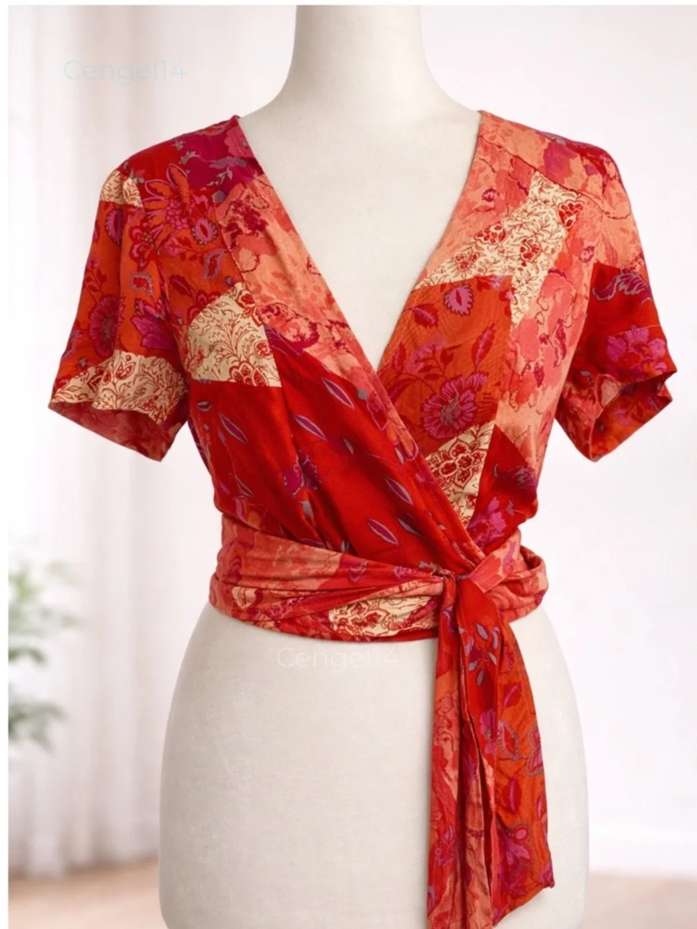 Free People Ashley Summer Wrap Crop Top Fun Combo Patchwork L NWT
